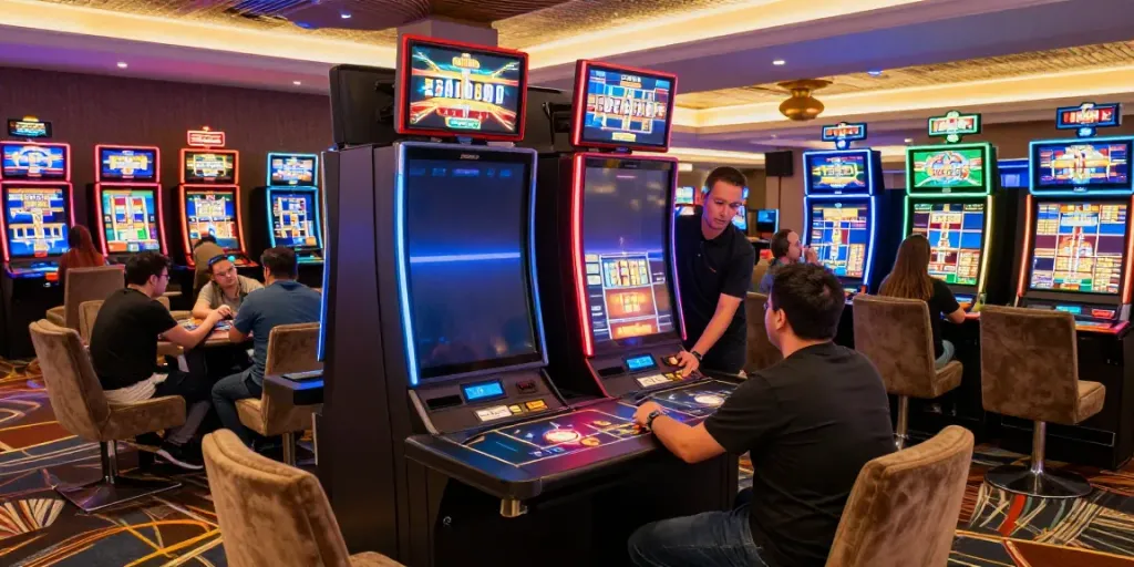 Dynamic gaming experience at Howzit Casino UK with players and live dealer tables.