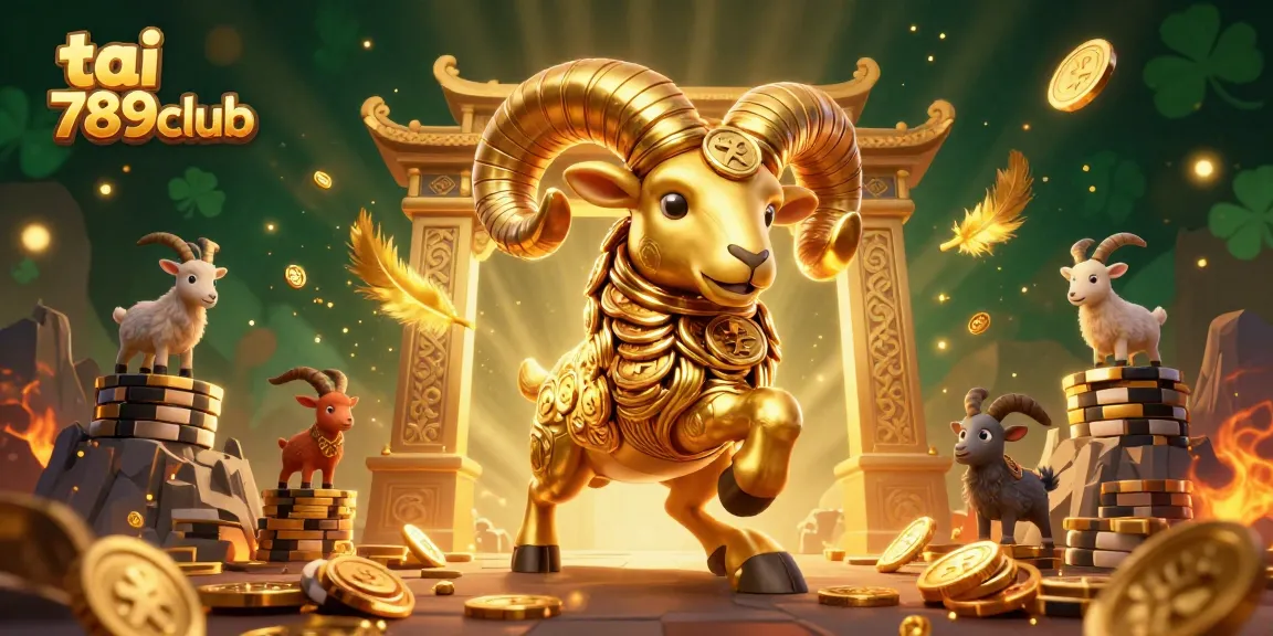 Engaging players with tai 789club through a dynamic golden ram charging at game tokens amidst a vibrant casino atmosphere.