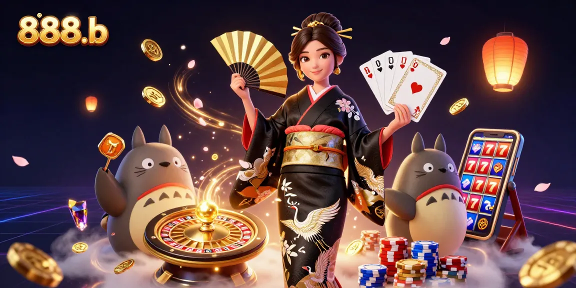 Experience excitement at 888b with a vibrant casino scene featuring a stylized woman, golden coins, and sparkling game elements.