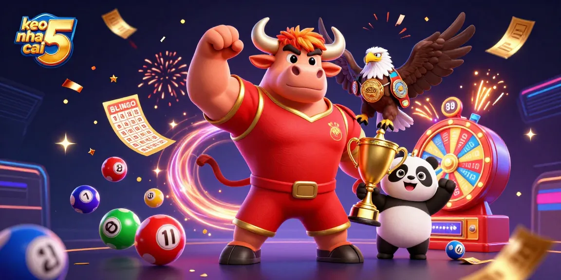 Feeling the thrill at keo nha cai 5 with a bull mascot, eagle, and panda celebrating bets