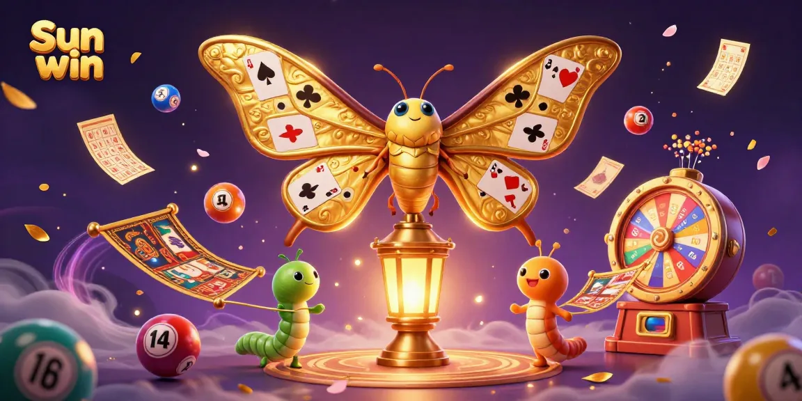 Experience Sun win with vibrant lottery elements and a golden moth in this engaging casino illustration.
