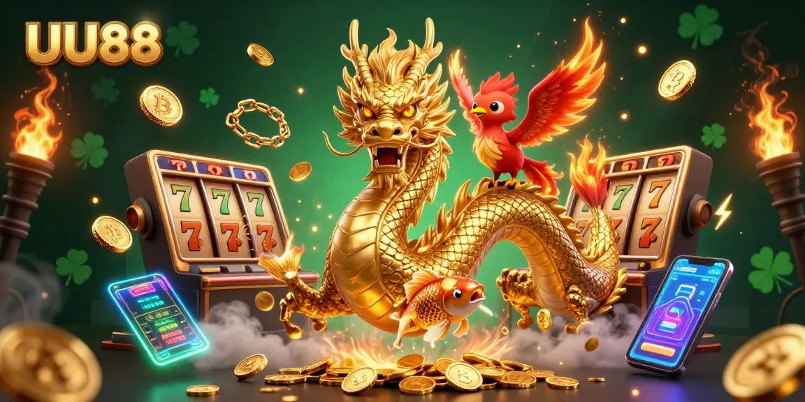 Experience the thrill of UU88 with vibrant 3D casino illustration featuring exciting game symbols.
