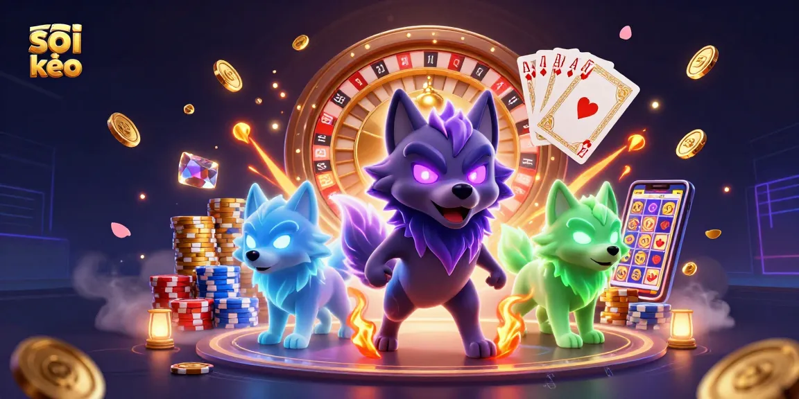 Soi kèo on a dynamic casino scene with glowing shadows and cascading coins