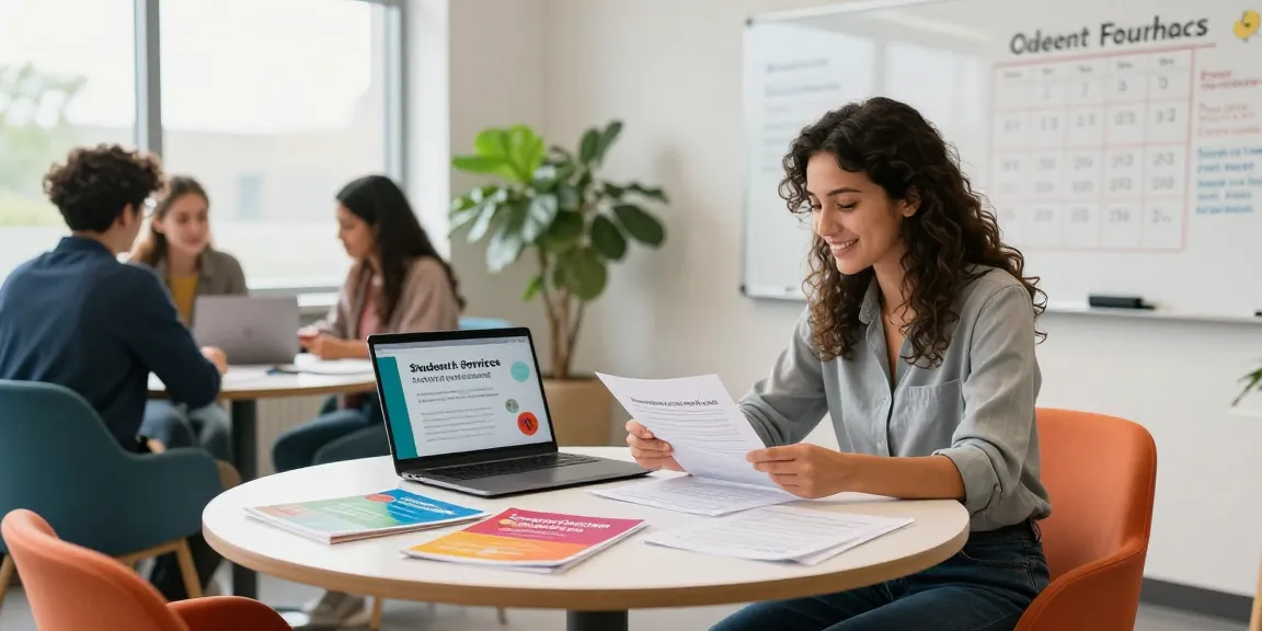 International student advisory session at https://aisa.org.uk with diverse advisor, documents, and laptops.