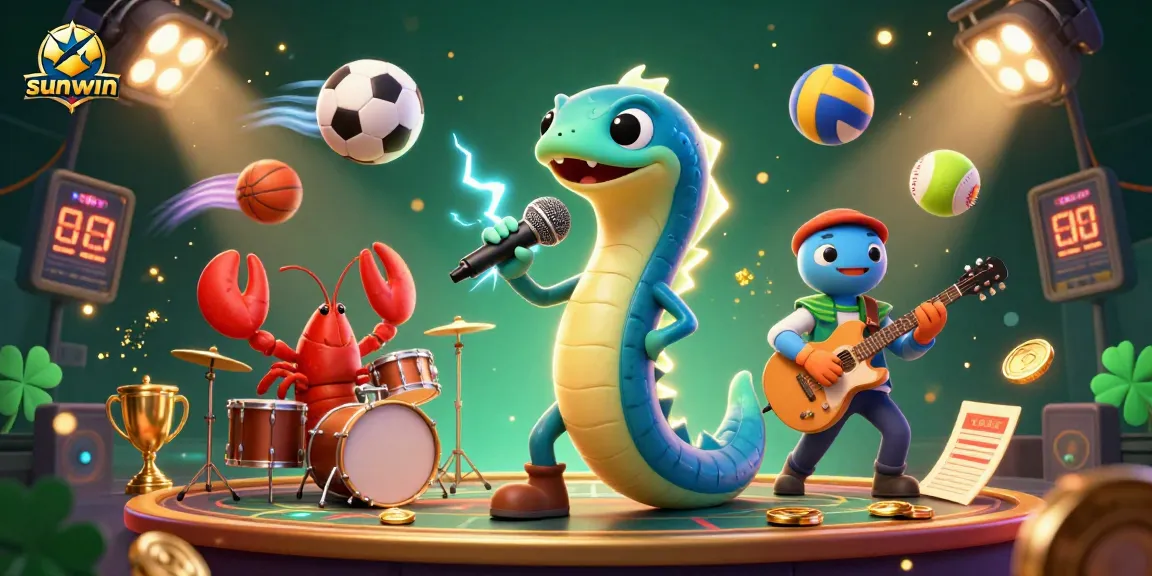 Win big at Sunwin with a dynamic underwater casino scene featuring an electric eel DJ.