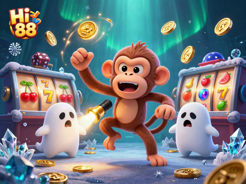 Engage in casino action at Hi 88 with golden coins and slot machines in a haunted atmosphere.