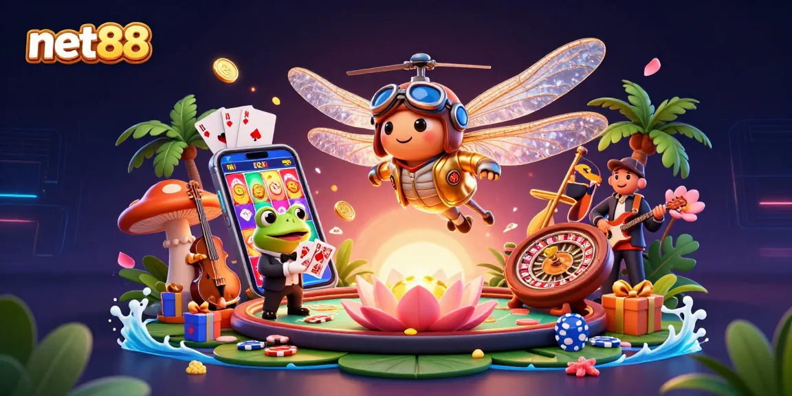 Experience the thrilling games at net88 with an exciting 3D casino scene featuring vibrant characters and dynamic elements.