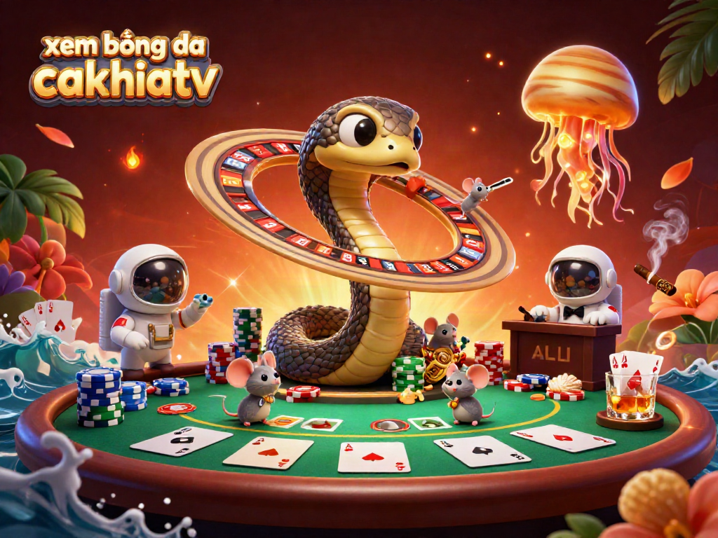Xem bóng đá cakhiatv with cartoon Saturn snake and astronaut mice betting at a cosmic roulette wheel.