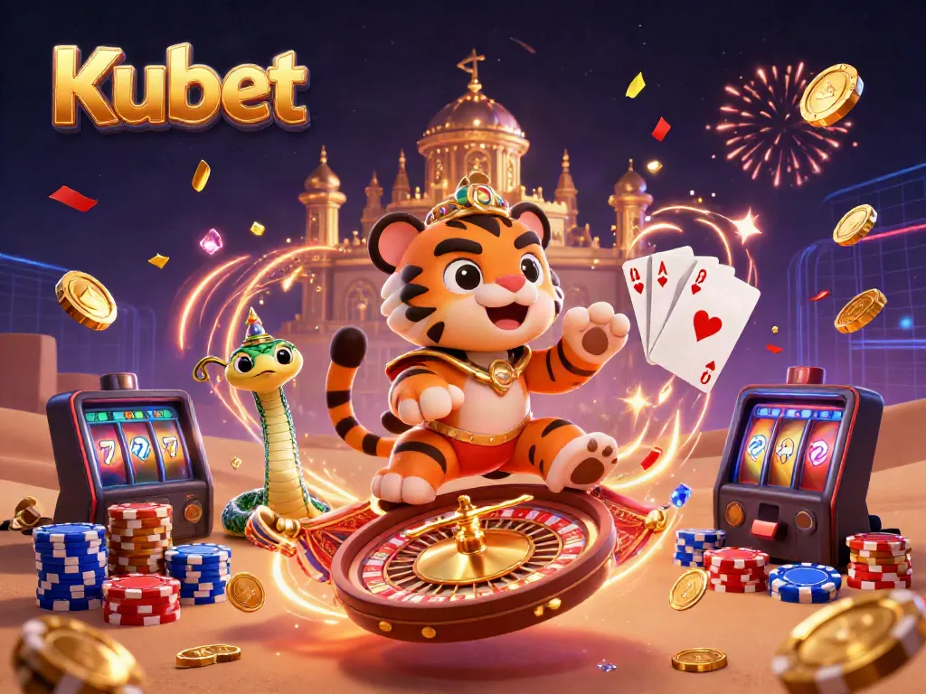 Kubet offers immersive online gambling experiences with vibrant casino-themed 3D illustration.
