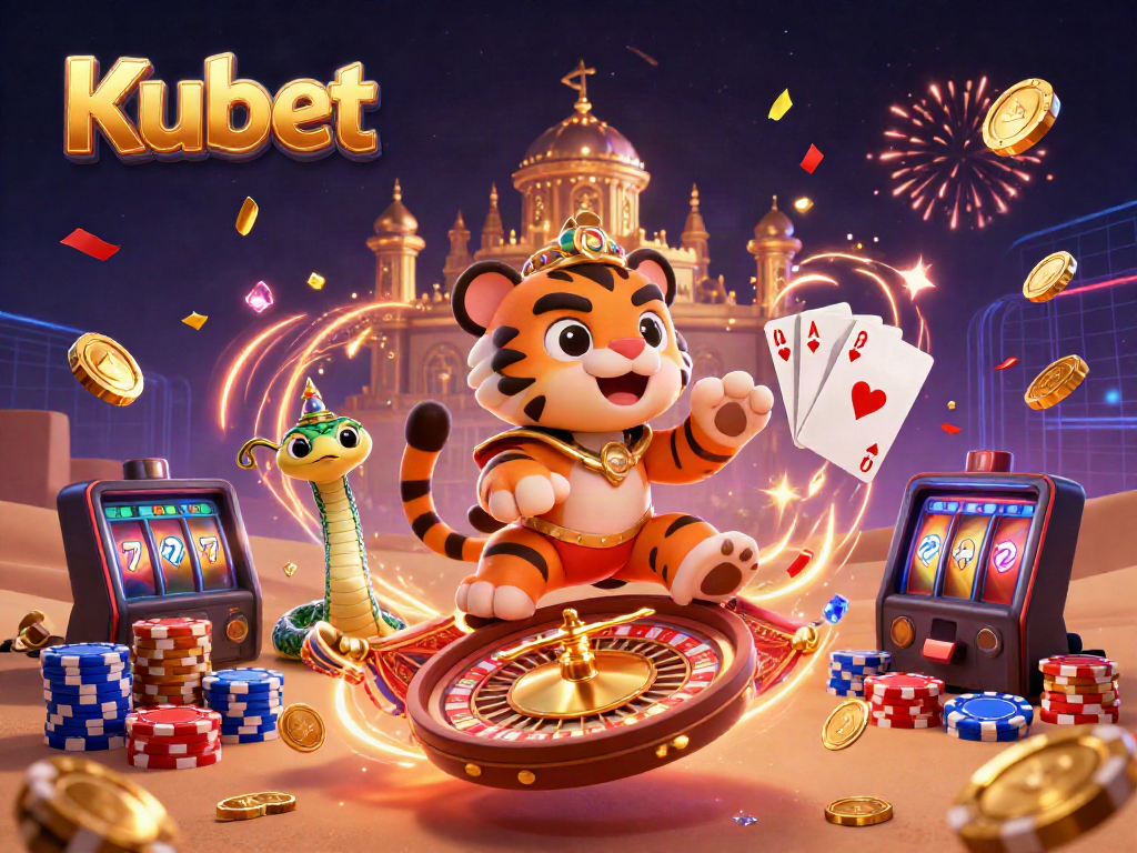 Kubet offers immersive online gambling experiences with vibrant casino-themed 3D illustration.