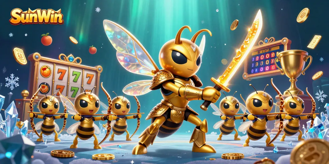 SunWin offers an exciting experience with a dynamic gaming illustration featuring golden elements and casino vibes.