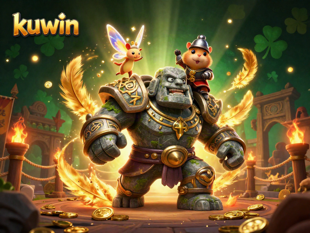Engage with kuwin's thrilling gaming world through a magical scene featuring animated characters in a vibrant gambling atmosphere.