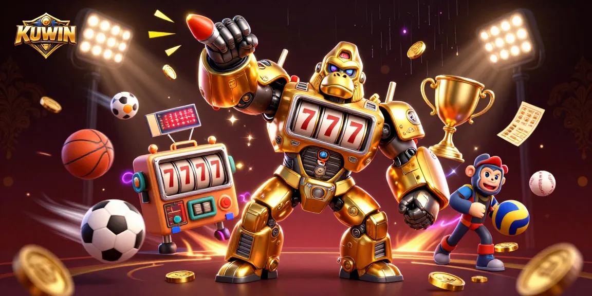 Bet on KUWIN with 3D cartoon-style gorilla mech showcasing thrilling gambling dynamics and sports excitement.
