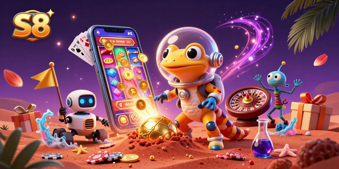 S8 provides an exciting online casino experience with a whimsical Martian gecko discovering a vibrant gaming world.