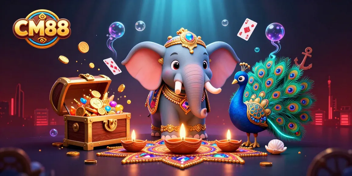 CM88 brings excitement with a vibrant 3D casino scene featuring a Diwali elephant, treasure, and more.