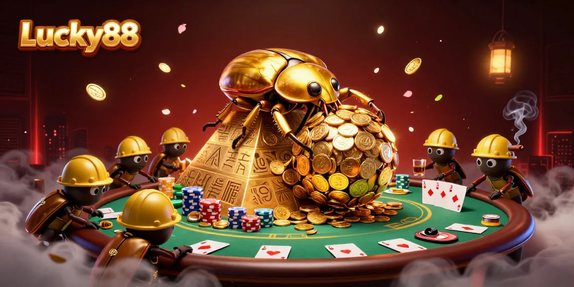 Engage in thrilling gameplay at Lucky88, where colorful poker chips and golden coins enhance the excitement.