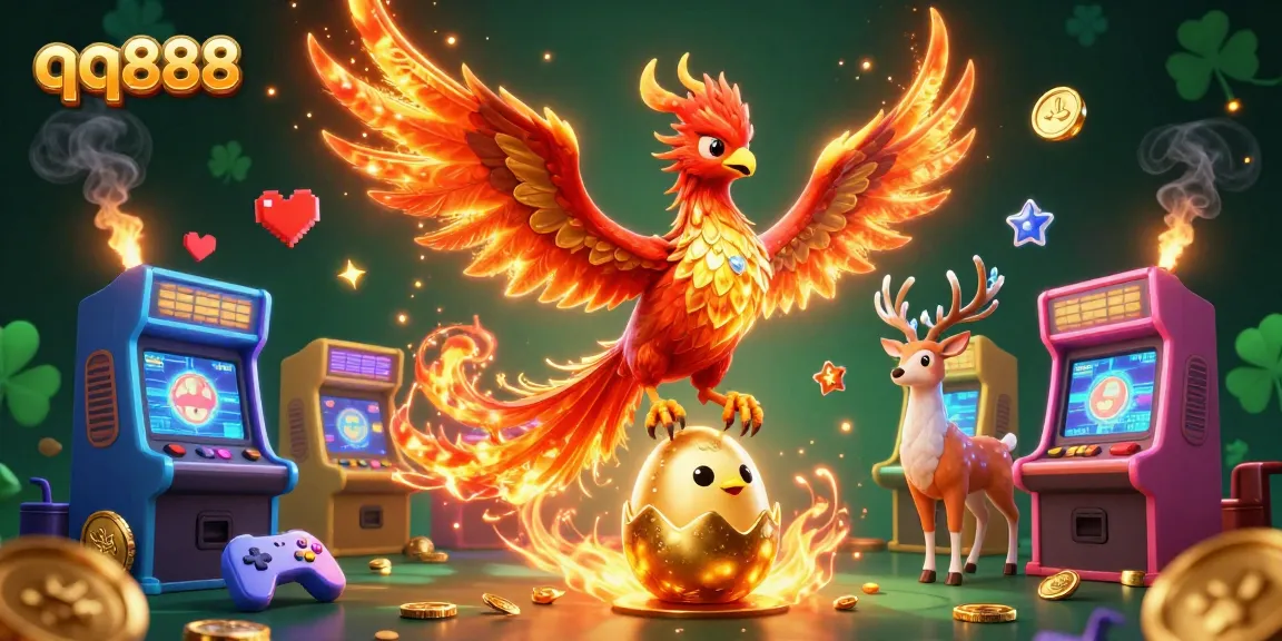 Experience the excitement of qq888 gaming with vibrant 3D phoenix and casino elements in action.
