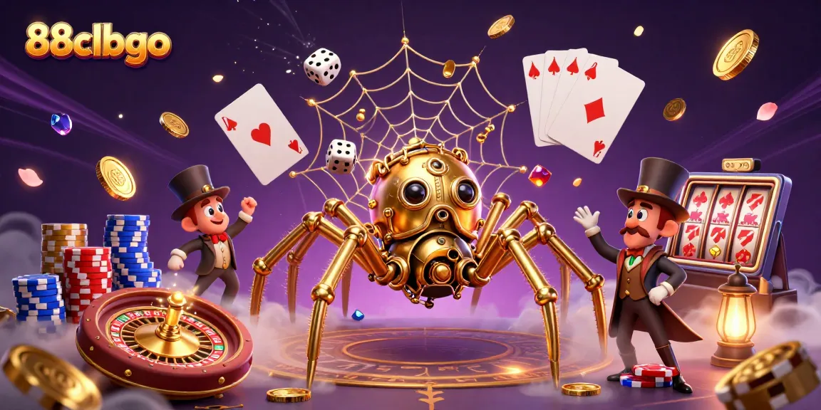 Engage with fortune at 88clbgo's vibrant online casino scene featuring a golden web of chance.