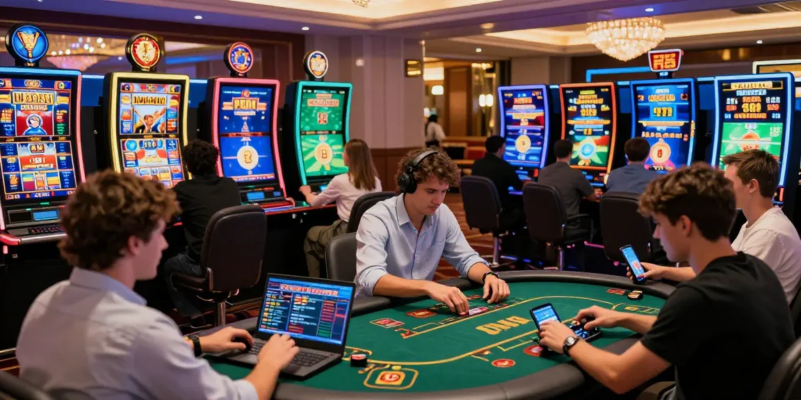 Engaging gaming experience showcasing players winning at 78win casino with vibrant lights and interactive screens.