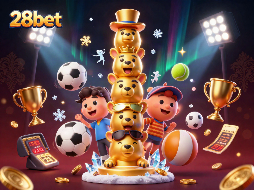 Experience the excitement of sports betting with 28bet, featuring animated characters and dynamic game elements.