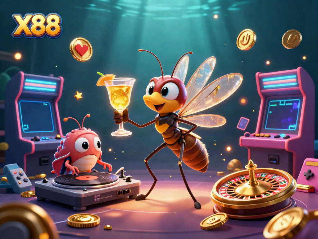 Experience thrilling gameplay with X88's vibrant casino design featuring unique characters.