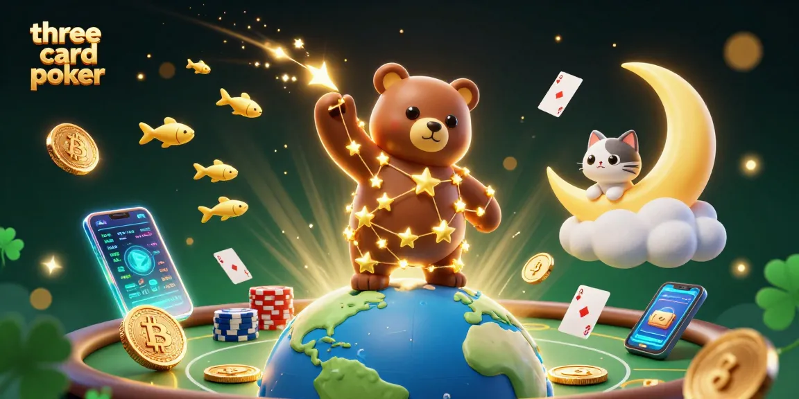 Engage in thrilling three card poker action with a vibrant casino scene full of excitement.