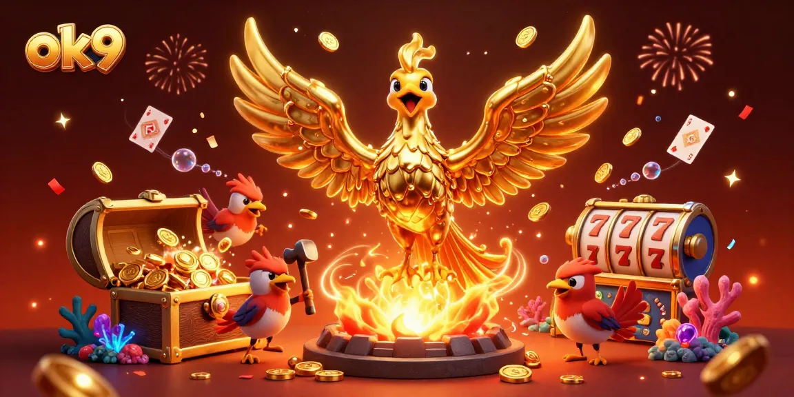 Experience exciting gaming adventures at ok9 with golden phoenix, vibrant treasures, and rich casino elements.