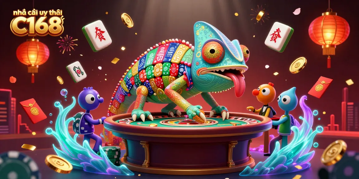 Experience the excitement of nhà cái uy tín C168 with vibrant 3D casino characters and elements.