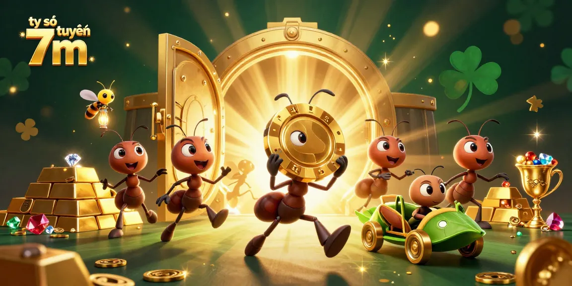Bet on tỷ số trực tuyến 7m as ants carry a giant poker chip in this dynamic gambling illustration.