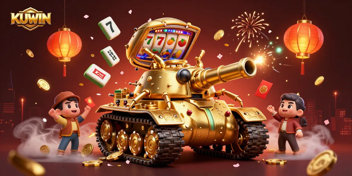 KUWIN showcases an ultra-detailed 3D casino tank with lively slot game elements and festive atmosphere.