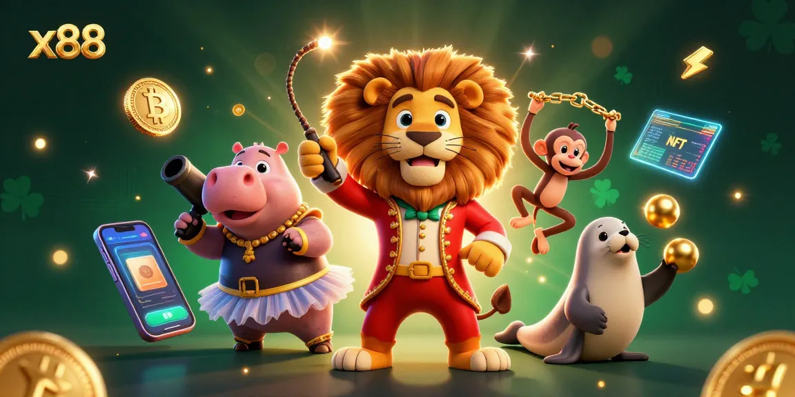 Join the fun at x88, where circus characters meet cryptocurrency in an exciting digital gaming scene.