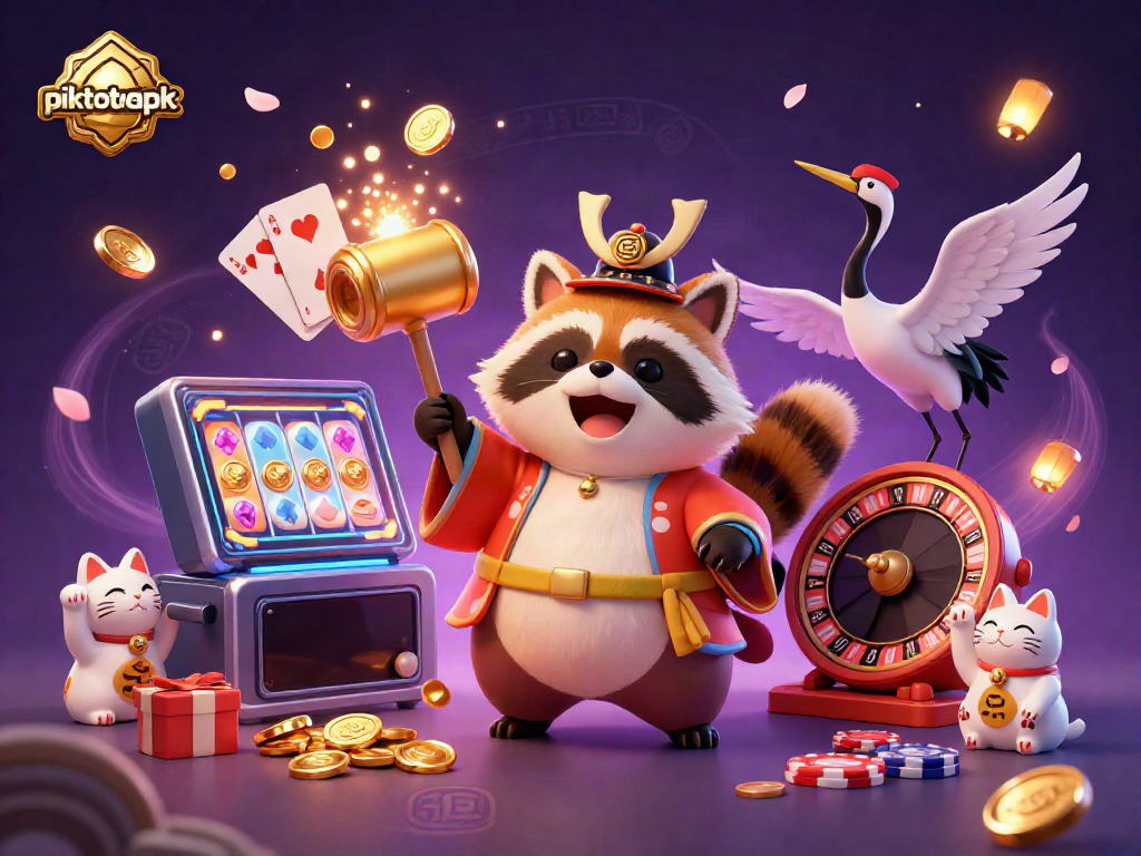 Experience thrilling gameplay with piktotoapk as cheerful tanuki and friends bring luck and excitement.