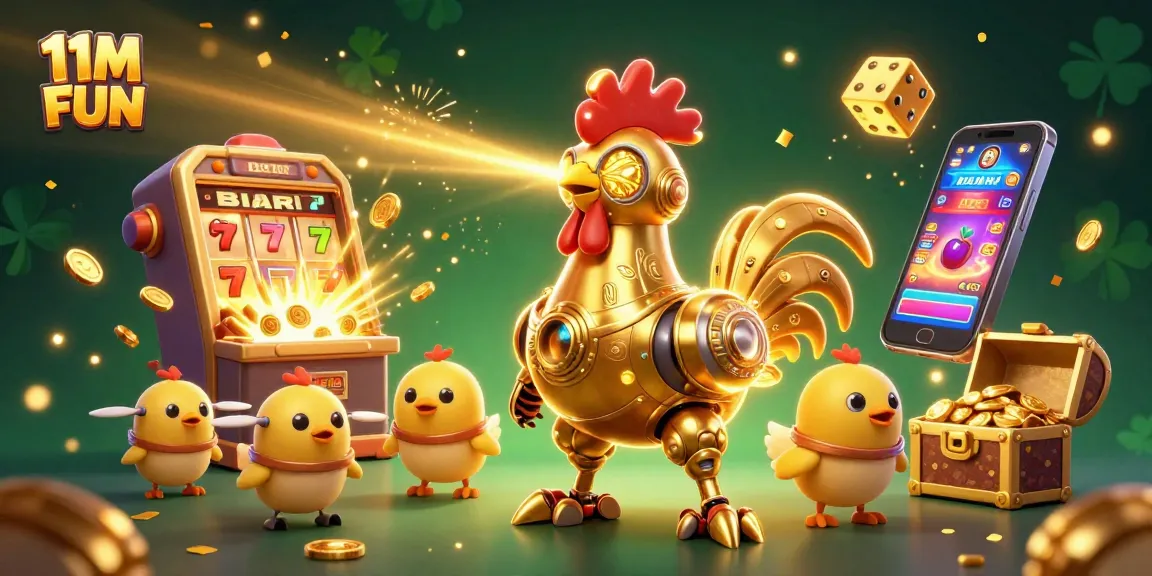 Experience thrilling wins with 11M FUN as golden rooster robot unveils casino excitement.