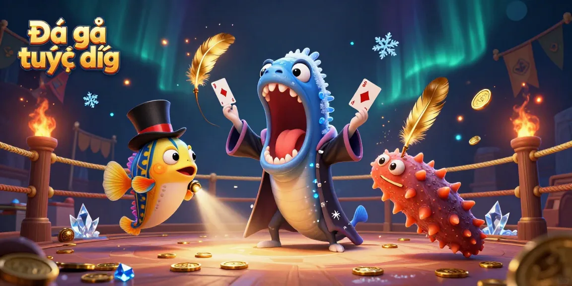 Experience the thrill of Đá gà trực tiếp with dynamic character illustrations in a vibrant arena.