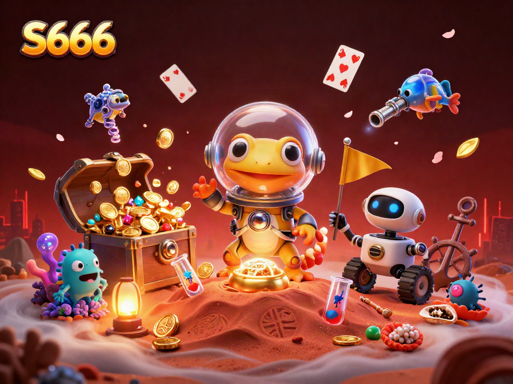 Experience S666 at the vibrant Martian casino journeying through rich gold and casino elements.