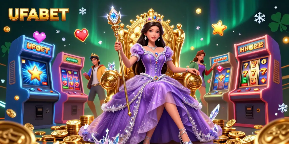 Experience thrilling gaming at UFABET with a dazzling Asian princess amid vibrant casino elements.