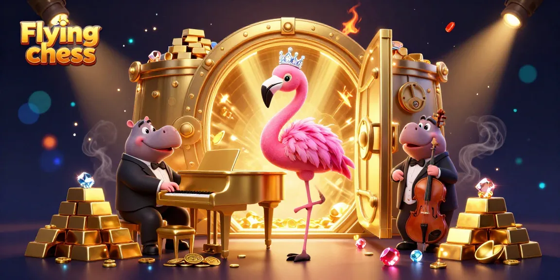 Engage in Flying chess gameplay with vibrant visuals showcasing characters and glamorous casino elements.