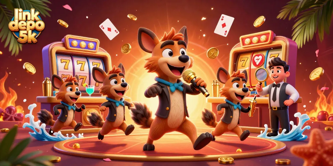 Experience vibrant fun with link depo 5k where hyenas run a hilarious casino scene filled with slot reels and gold coins.