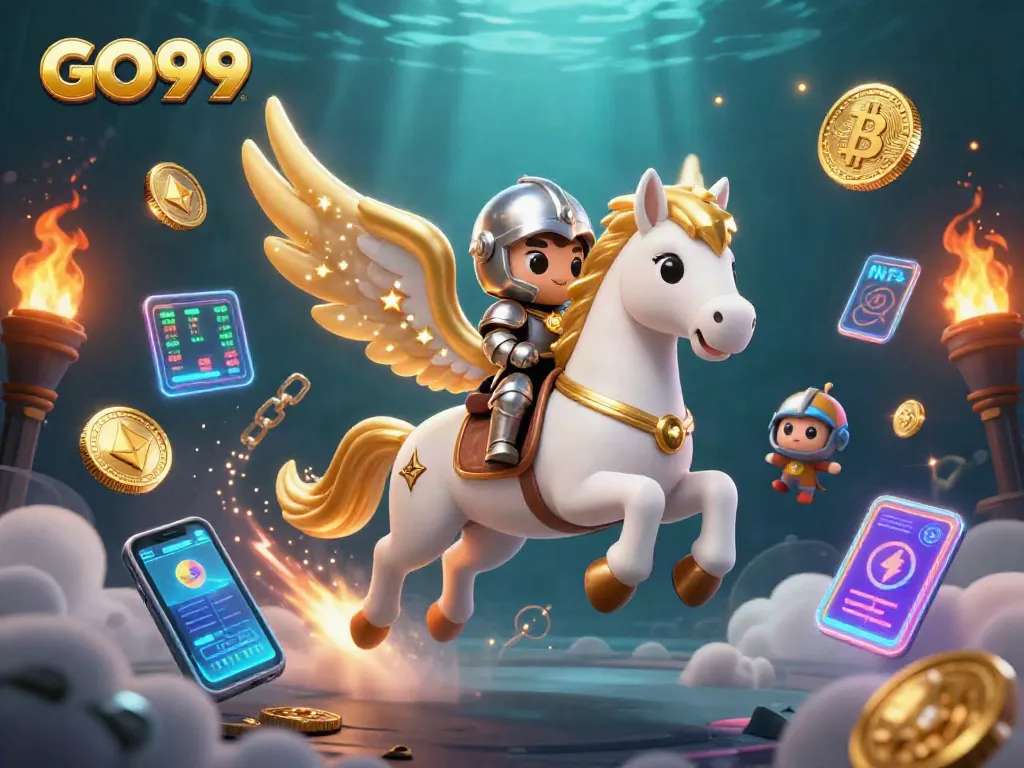 Experience winning at GO99 with an enchanting cosmic casino adventure featuring a celestial horse and knight.