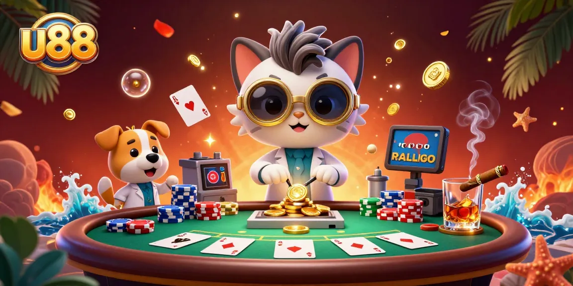 Engage with u88 through a vibrant, energetic casino scene filled with poker excitement and winning strategies.