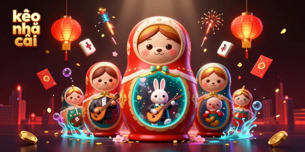 Experience the vibrant kèo nhà cái scene with animated dealer bears and festive elements.