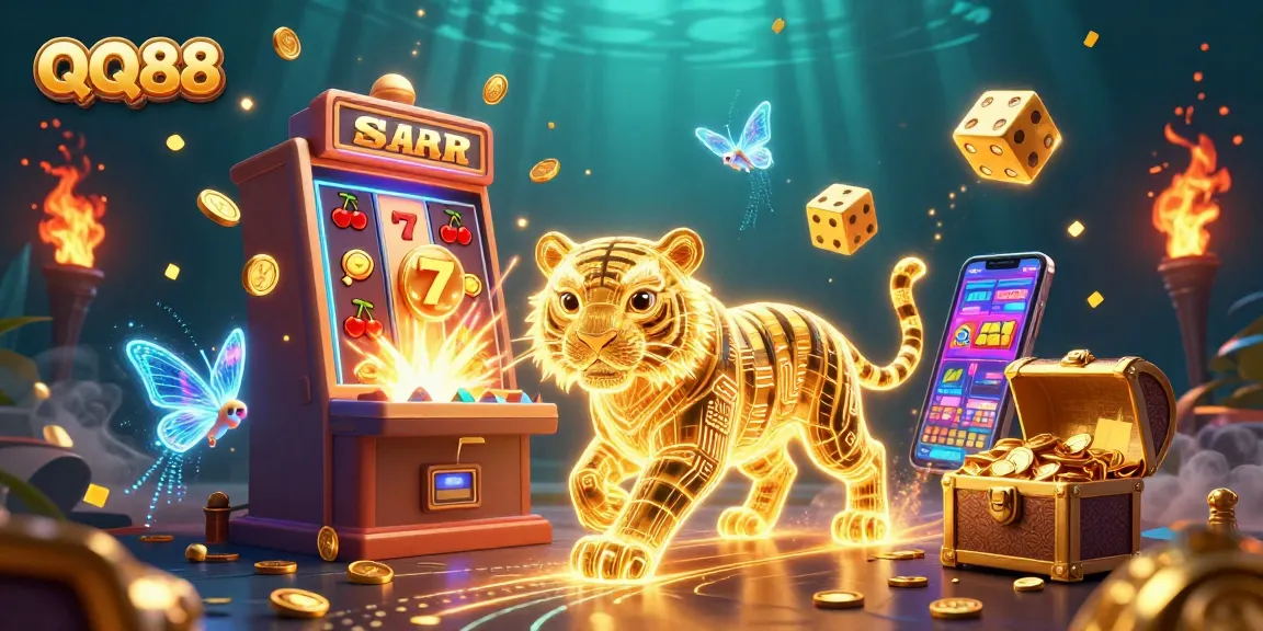 Experience the thrill of QQ88 with vibrant casino elements in an ultra-detailed 3D illustration.