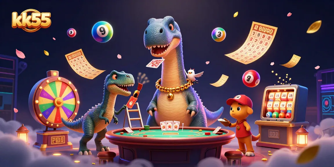 Engage in thrilling gameplay at kk55 with lively cartoon characters and vibrant casino elements.