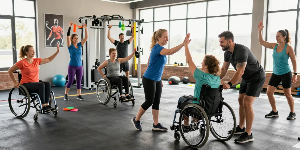Empowering adaptive fitness scene with DRAGON222 link showcasing diverse individuals achieving fitness goals