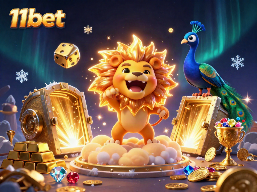Experience the thrills of 11bet with lively 3D illustration of gambling icons and adventures.