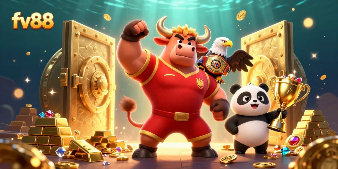 Experience exciting betting at fv88 with a lively 3D cartoon scene celebrating casino gaming.