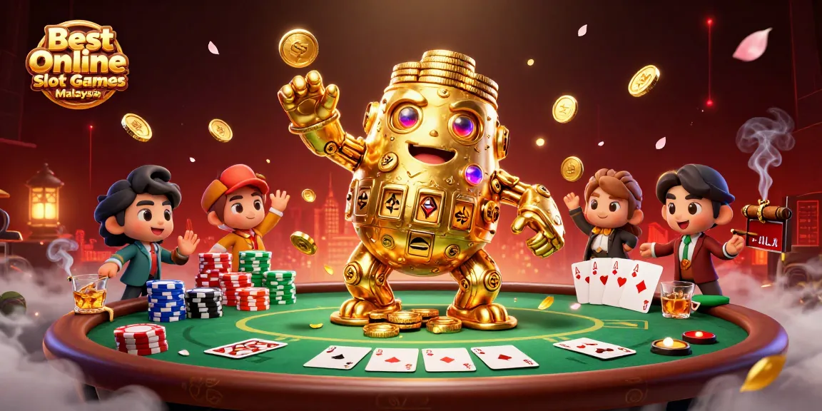 Experience the thrill of Best Online Slot Games Malaysia with a golden golem amid vibrant casino elements.