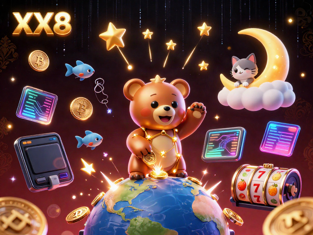 Engage with the exciting world of XX8 casino gaming through this vibrant 3D illustration.