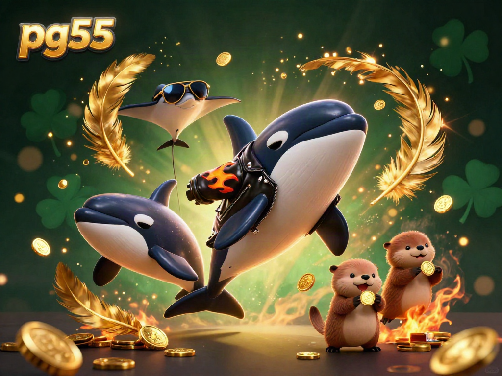 Experience the thrill of pg55 with sea-themed characters amidst a lively casino backdrop.