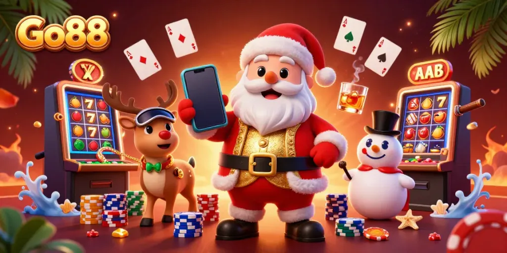 Engage with Go88's thrilling slots and dynamic games in a festive casino scene.
